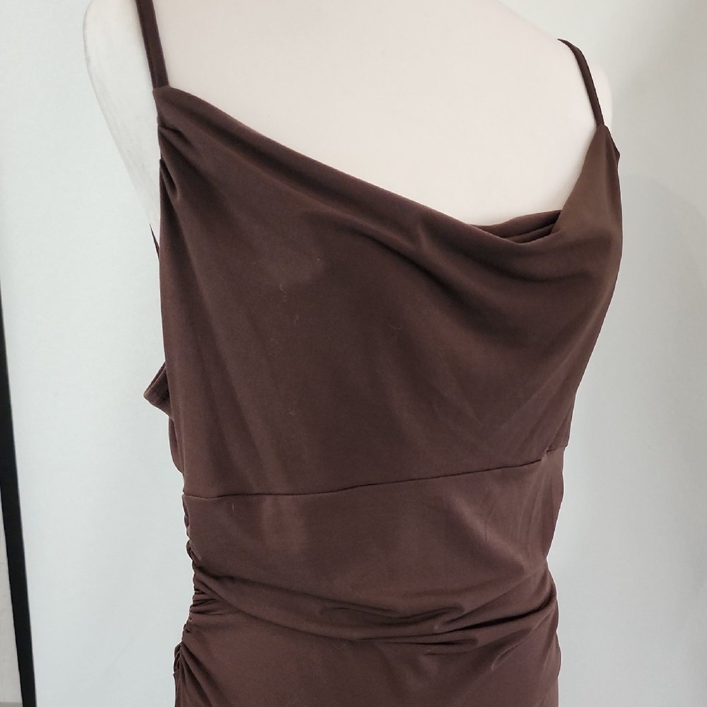 Bandolino Brown Asymmetrical Sheath Midi Dress